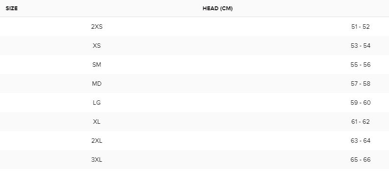 Shoei RYD sizing